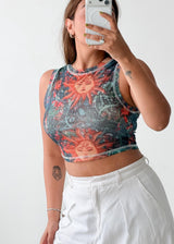 Size S-M Multicolor Printed Sleeveless Crop Top