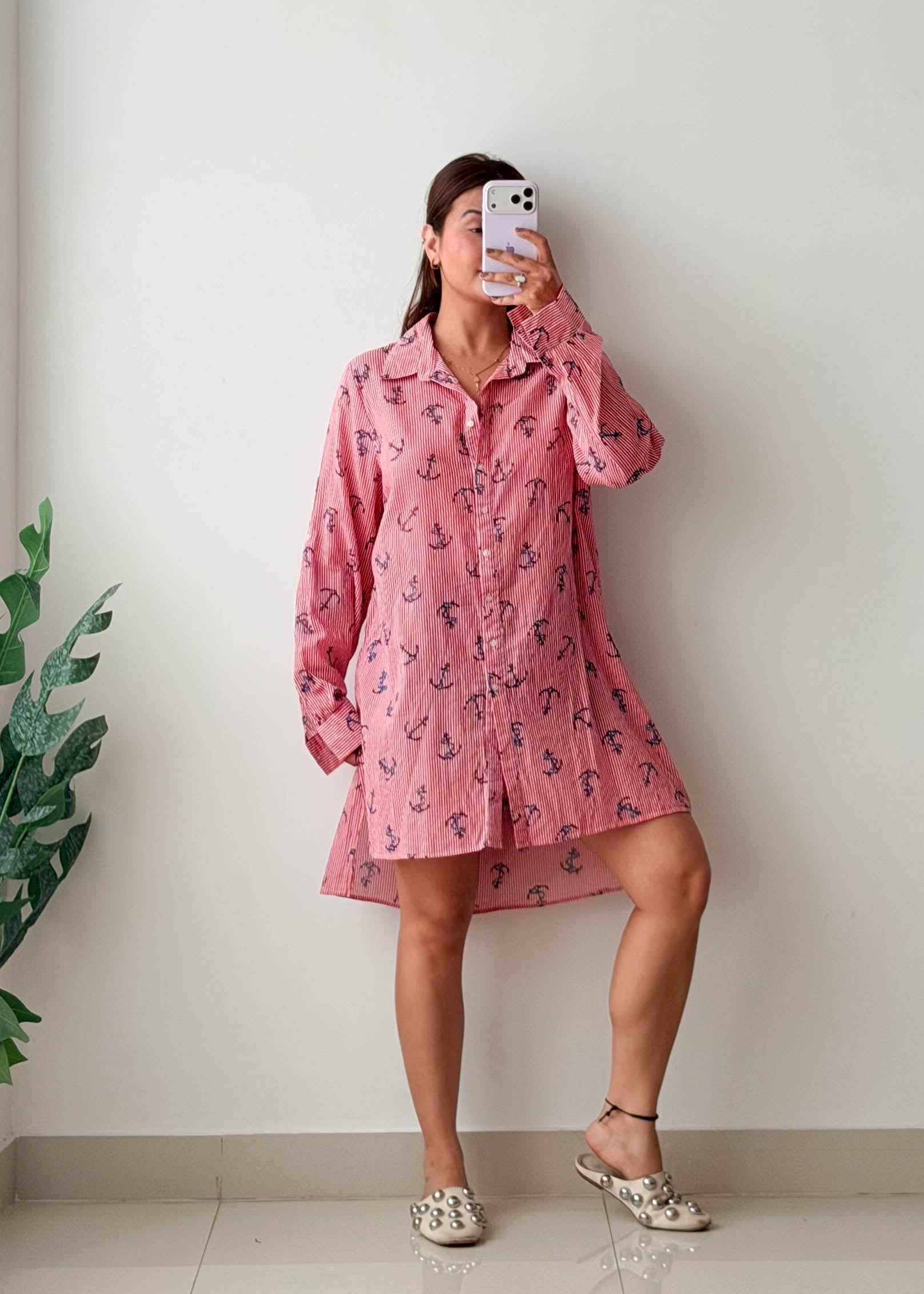 Size S-M Pink Anchor Shirt Dress