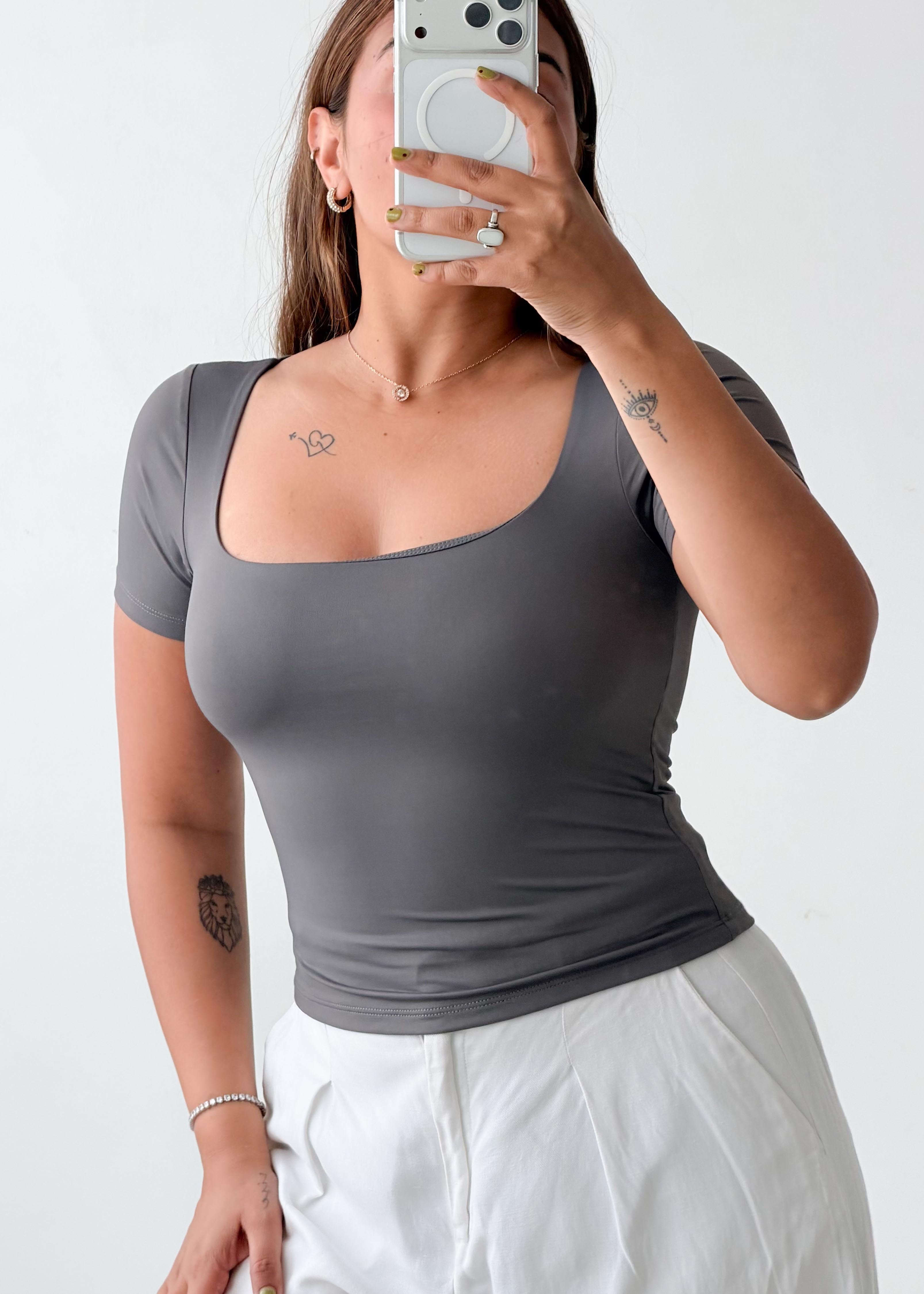Size M Charcoal Grey Square Neck Top
