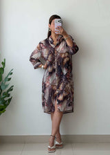 M-L Purple Butterfly Print Shirt Dress