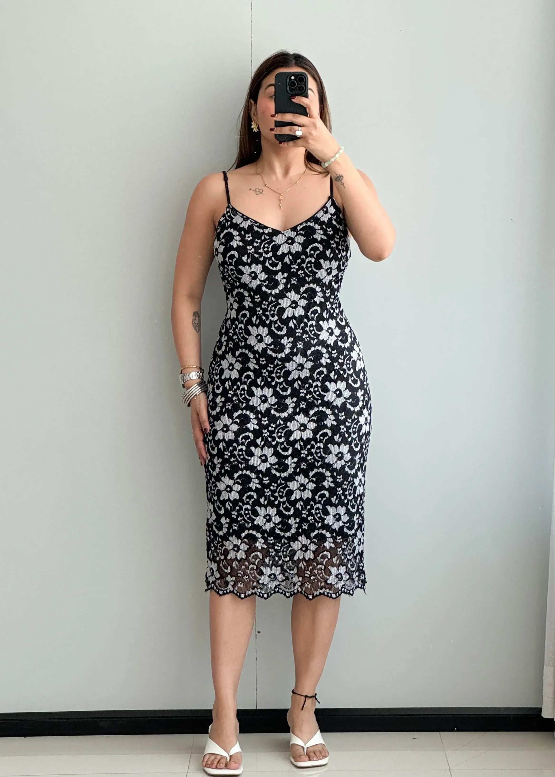 SIZE M-L, Printed Mesh Bodycon Dress - Closet by Payal