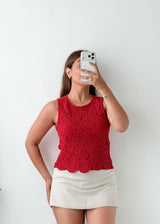 Size S-M Red Crochet Lace Top