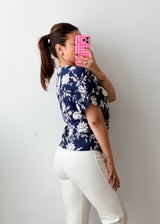 Size XS-S Navy White Floral Top