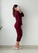Size S-M Burgundy Ribbed Bodycon Midi Dress