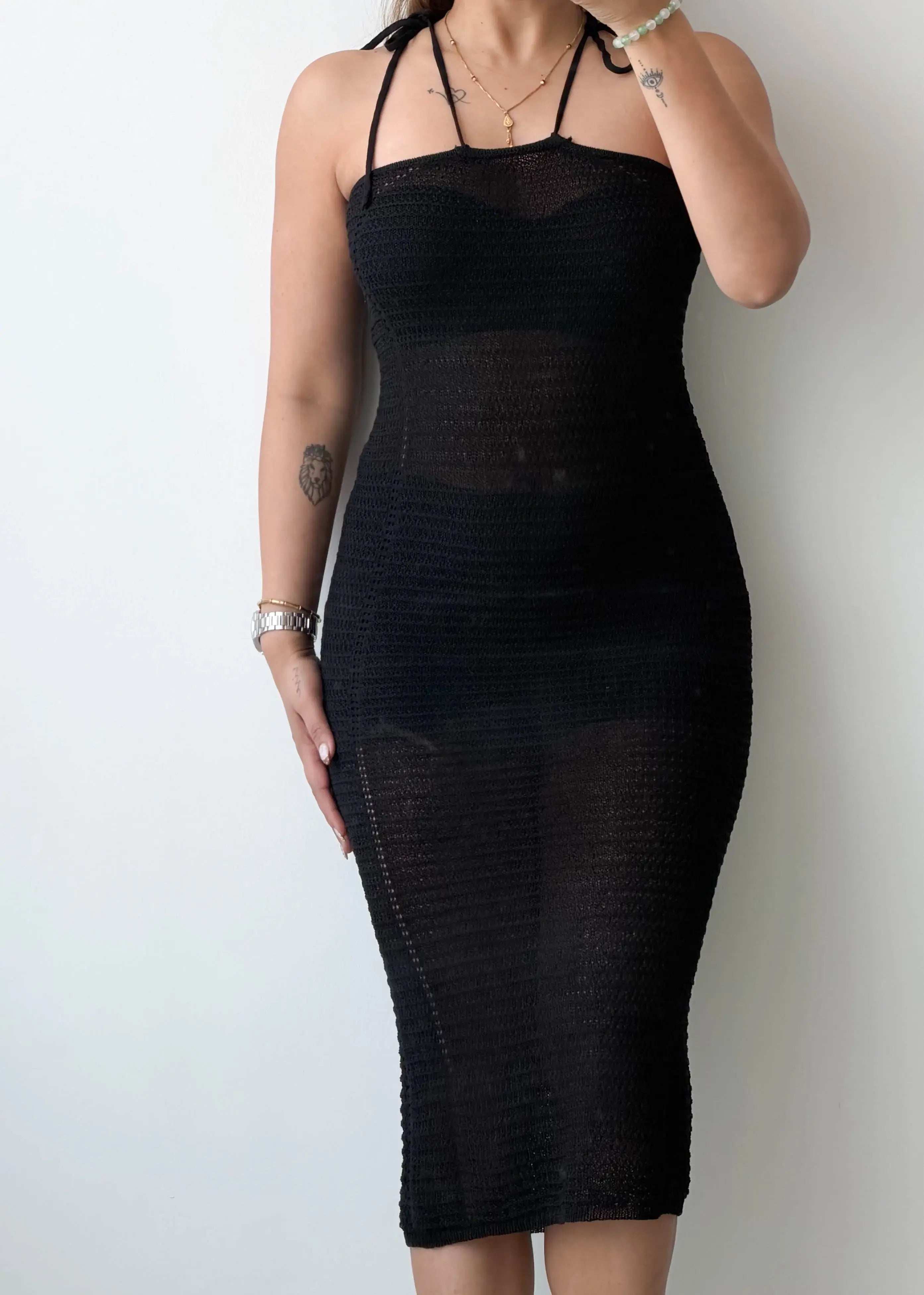 Size XS-S, Black Crochet Midi Dress