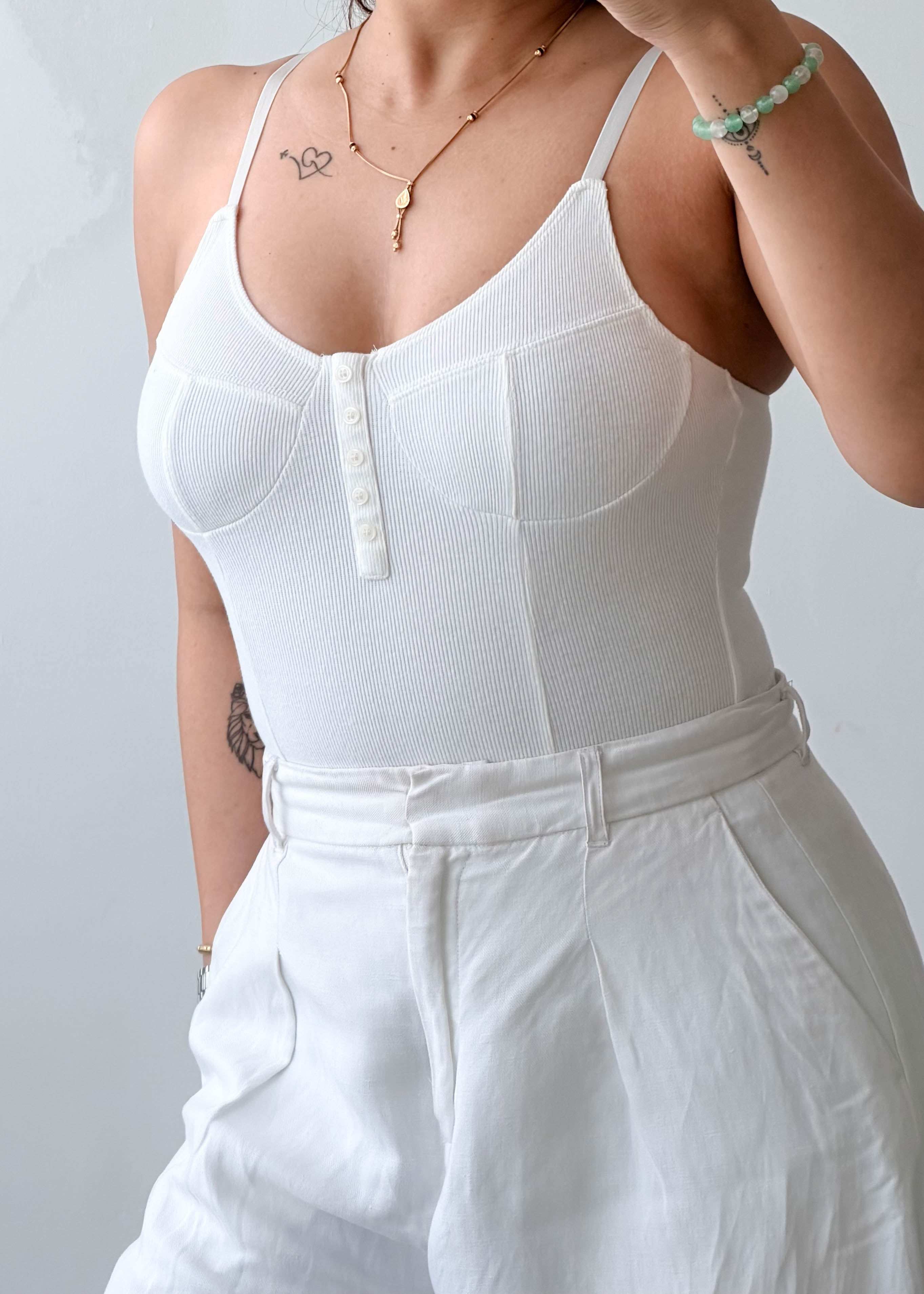 Size S-M White Structured Bodysuit