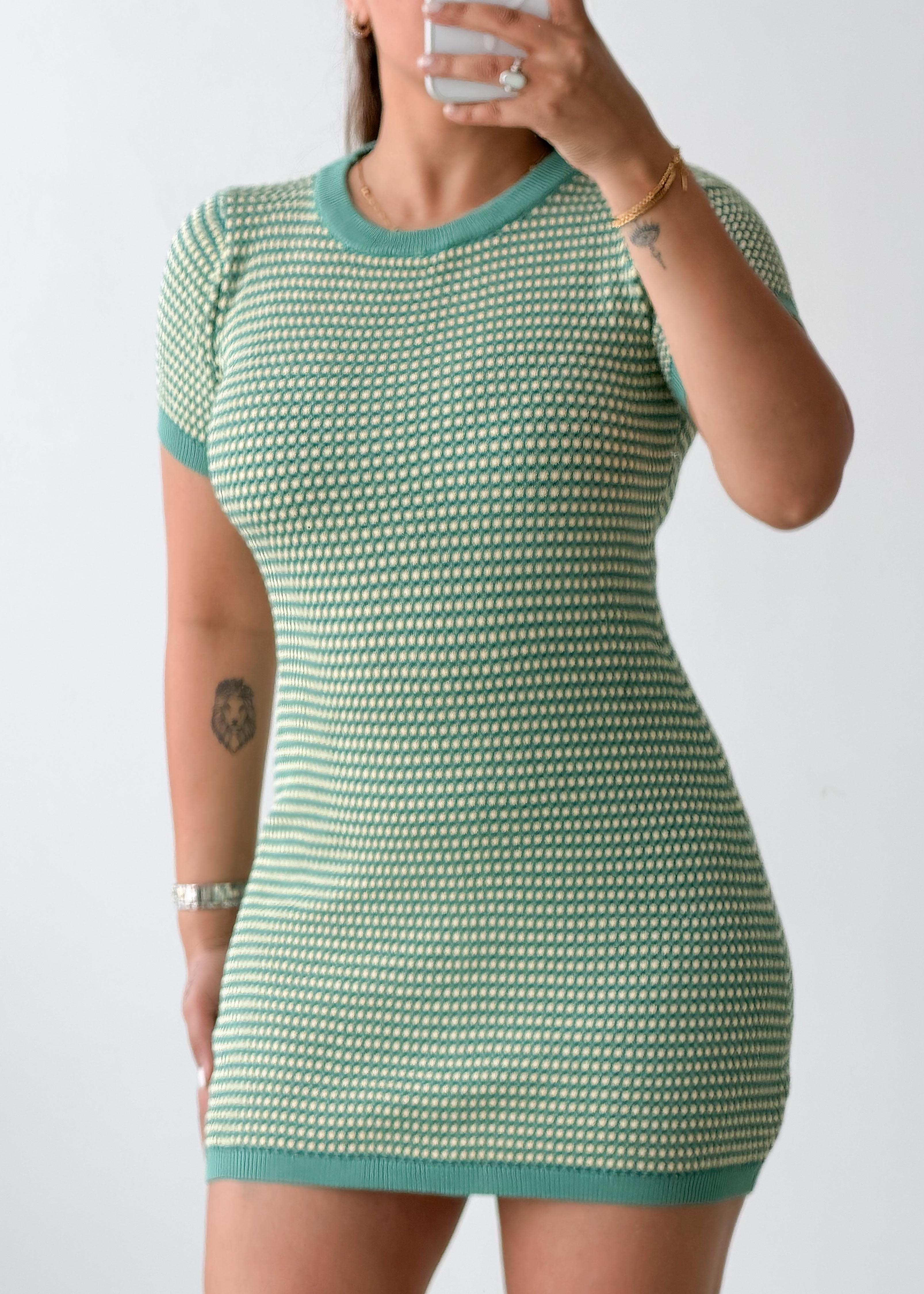 Size S-M Green & White Striped Bodycon Mini Dress