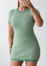 Size S-M Green & White Striped Bodycon Mini Dress