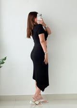Size S-M Black Cut-Out Ribbed Knit Midi Dress