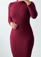 Size S-M Burgundy Ribbed Bodycon Midi Dress