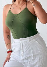 Size XS Olive Open Back Bodysuit