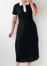 Size S-M Black Contrast Collar Knit Midi Dress