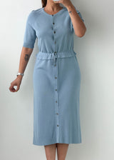 Size S-M Sky Blue Button-Front Midi Dress