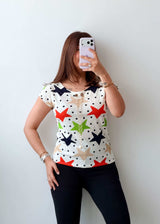 Size XS-S White Multicolor Star Print Top