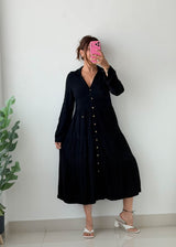 Size XS-S Black Button Front Maxi Dress