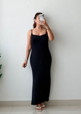 Size M-L Black Square Neck Maxi Dress