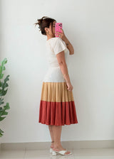 Size XS-S Colorblock Tiered Midi Dress