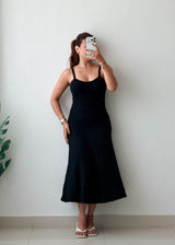 Size XS-S Black Ribbed Flare Midi Dress