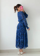 Size S-M Blue Paisley Wrap Maxi Dress