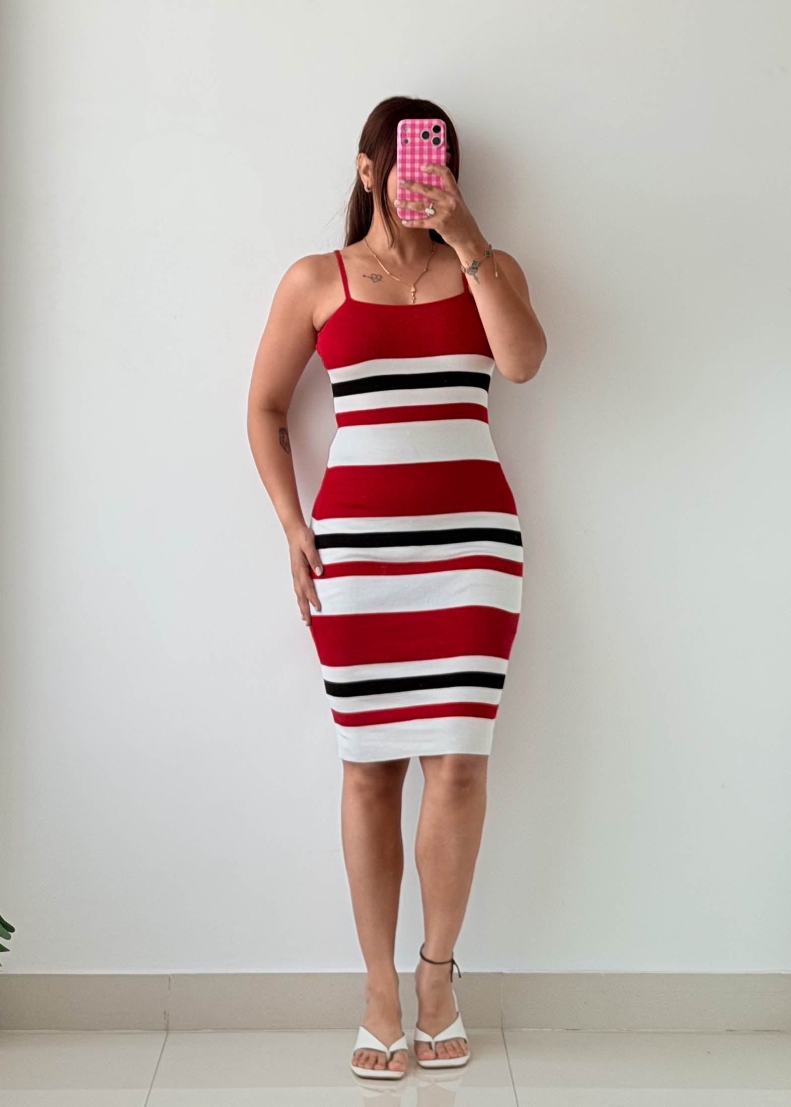 Size XS-S Red Stripe Bodycon Midi Dress