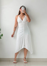 Size XS-S White Ruched Midi Dress