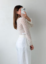 Size XS-S White Floral Lace Ruffle Top