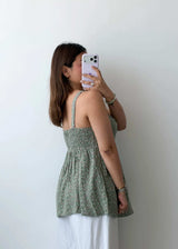 Size S-M Green Printed Peplum Cami Top