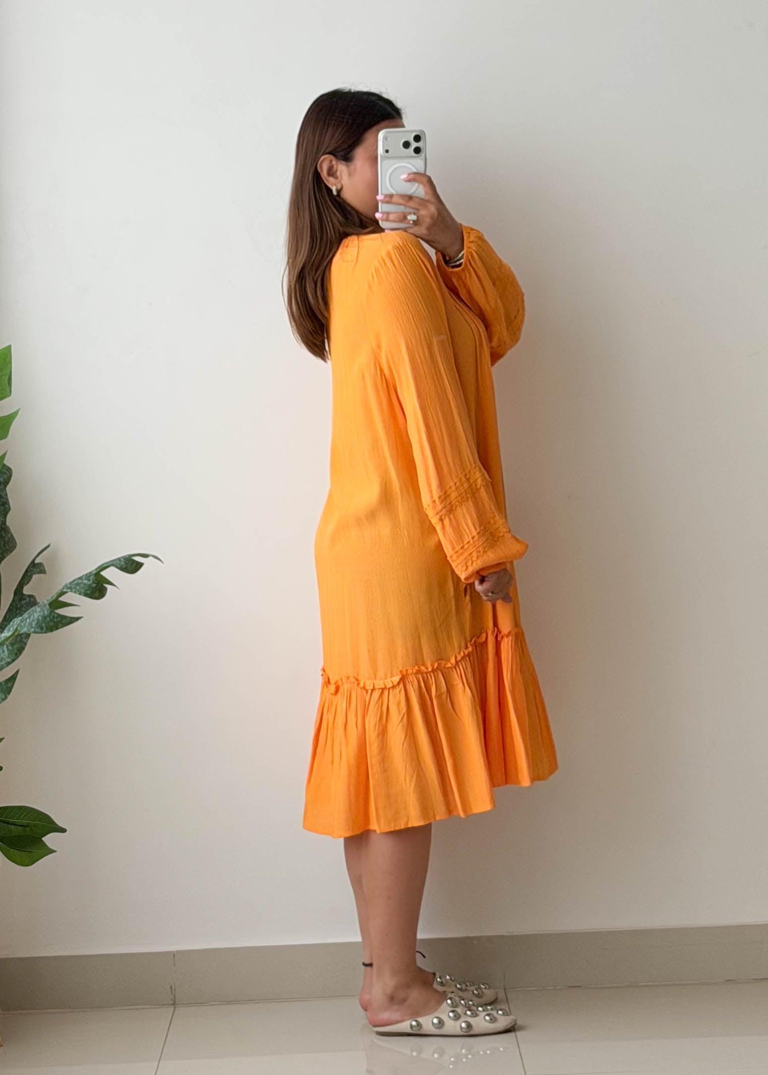 Size XL-XXL Orange Oversized Tiered Dress