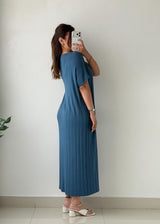 Size M-L Steel Blue Ribbed Maxi Dress