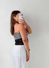 Size XS-M Black & White Smocked Tube Top