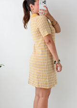 Size M-L Mustard Checked Polo Knit Mini Dress