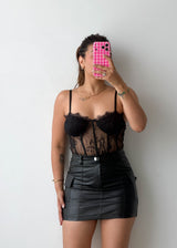 Size XS-S Black Embroidered Mesh Bodysuit
