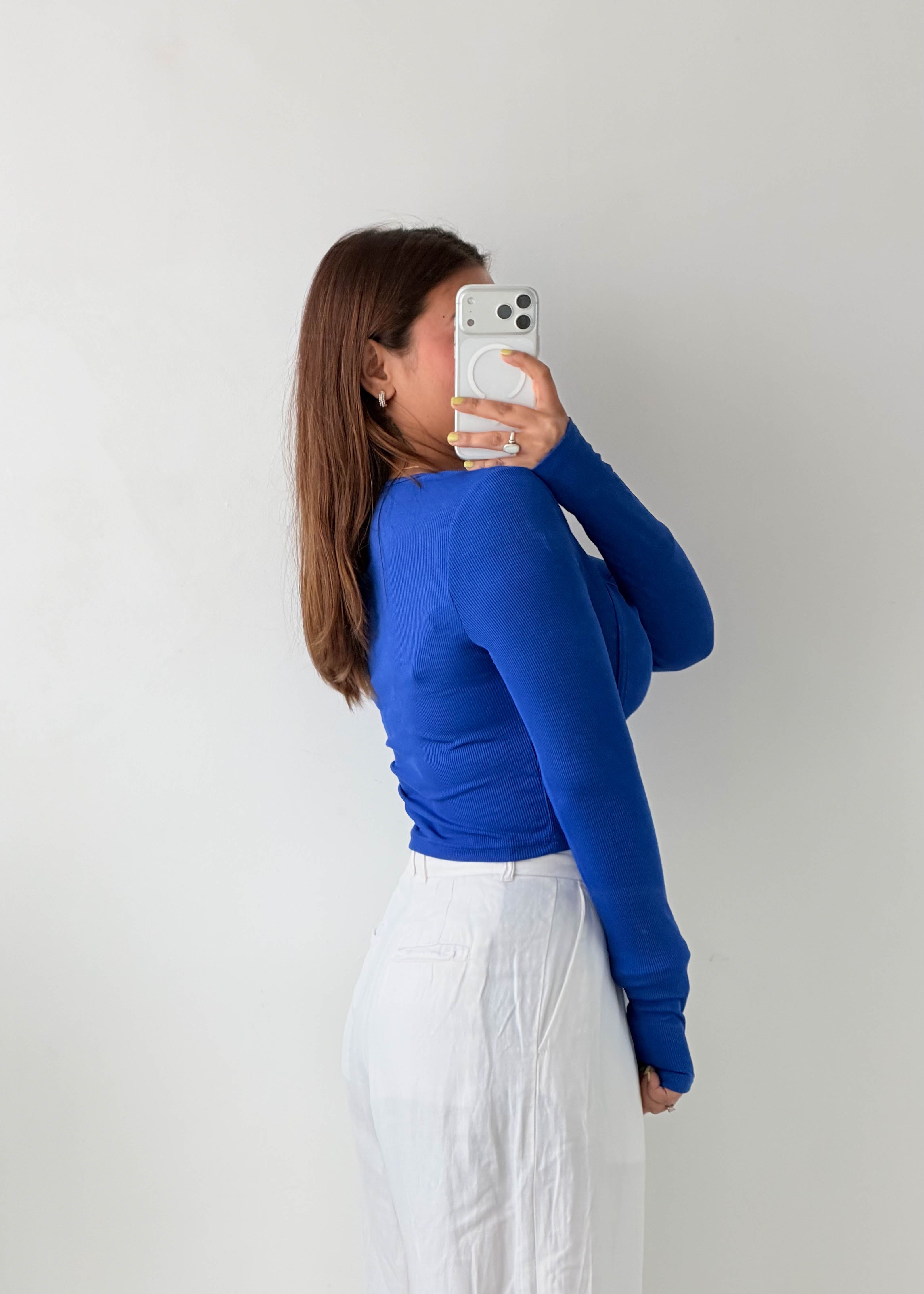 Size M-L Royal Blue Square Neck Crop Top