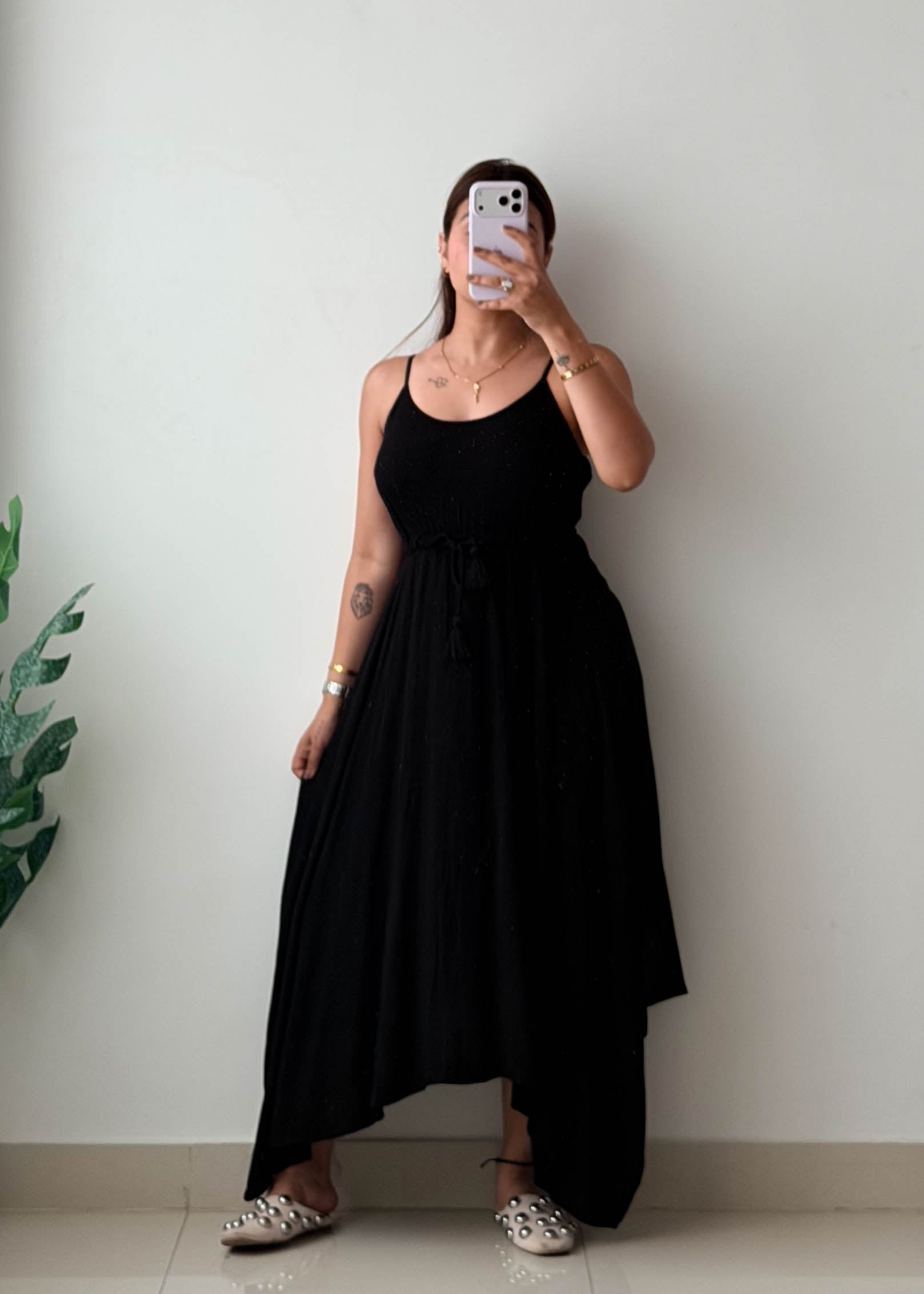 Size S-M Black Asymmetrical Midi Dress
