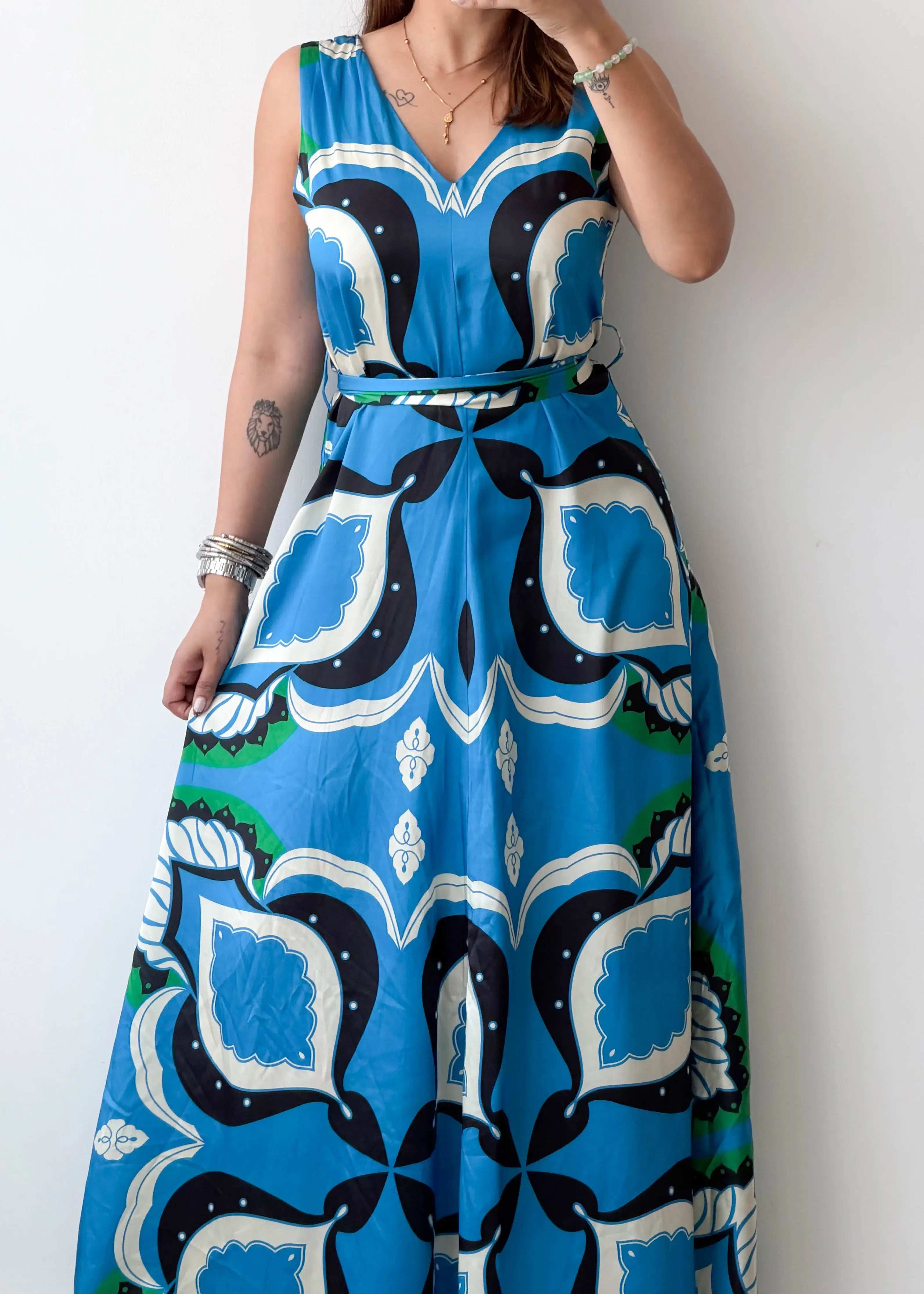 Size M-L, Blue Printed Maxi Dress