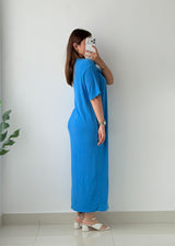 Size L-XL Blue Collared Knit Maxi Dress