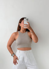 Size S-M Sage Ribbed Racer Tank Top