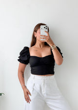 Size XS-S Black Puff Sleeve Top