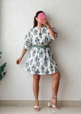 Size M-L White & Sage Floral Tiered Mini Dress