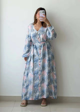 Size L-XL, Blue Tropical Shirt Maxi Dress