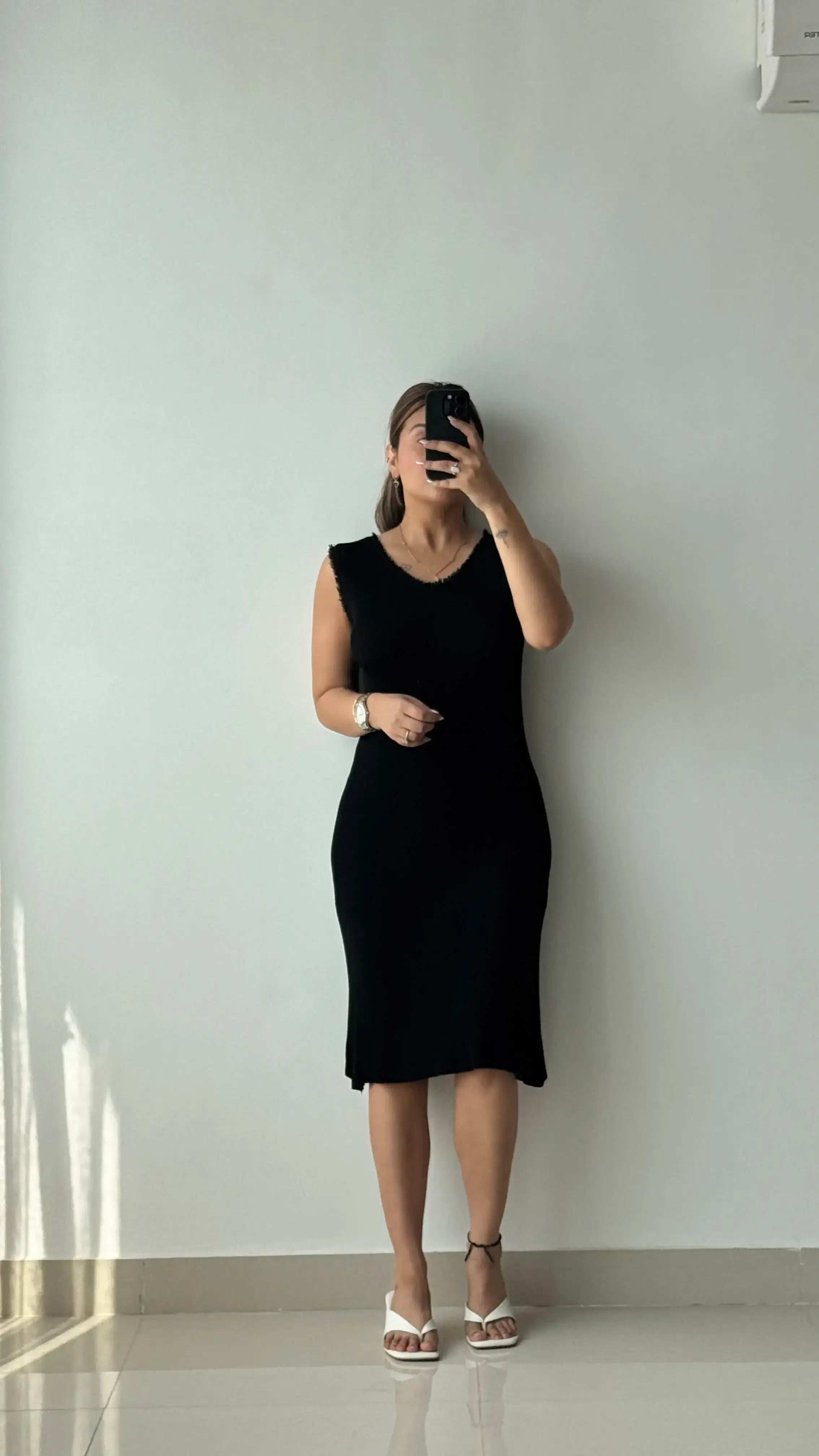 Size XS-S, Black V-Neck Midi Dress
