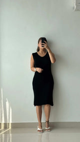 Size XS-S, Black V-Neck Midi Dress
