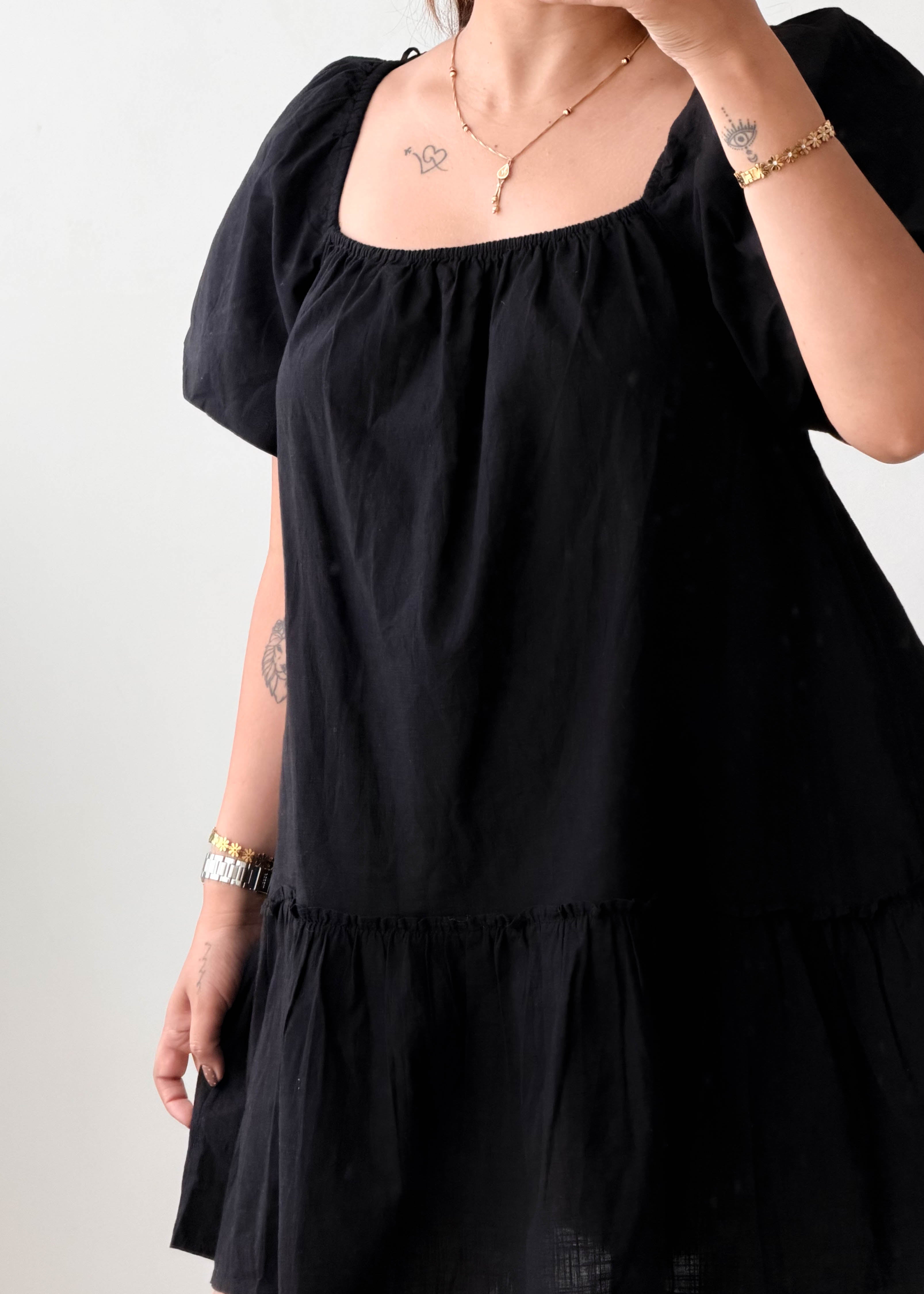 Size S-M Black Puff Sleeve Mini Dress