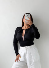 Size S-M Black Keyhole Long Sleeve Bodysuit