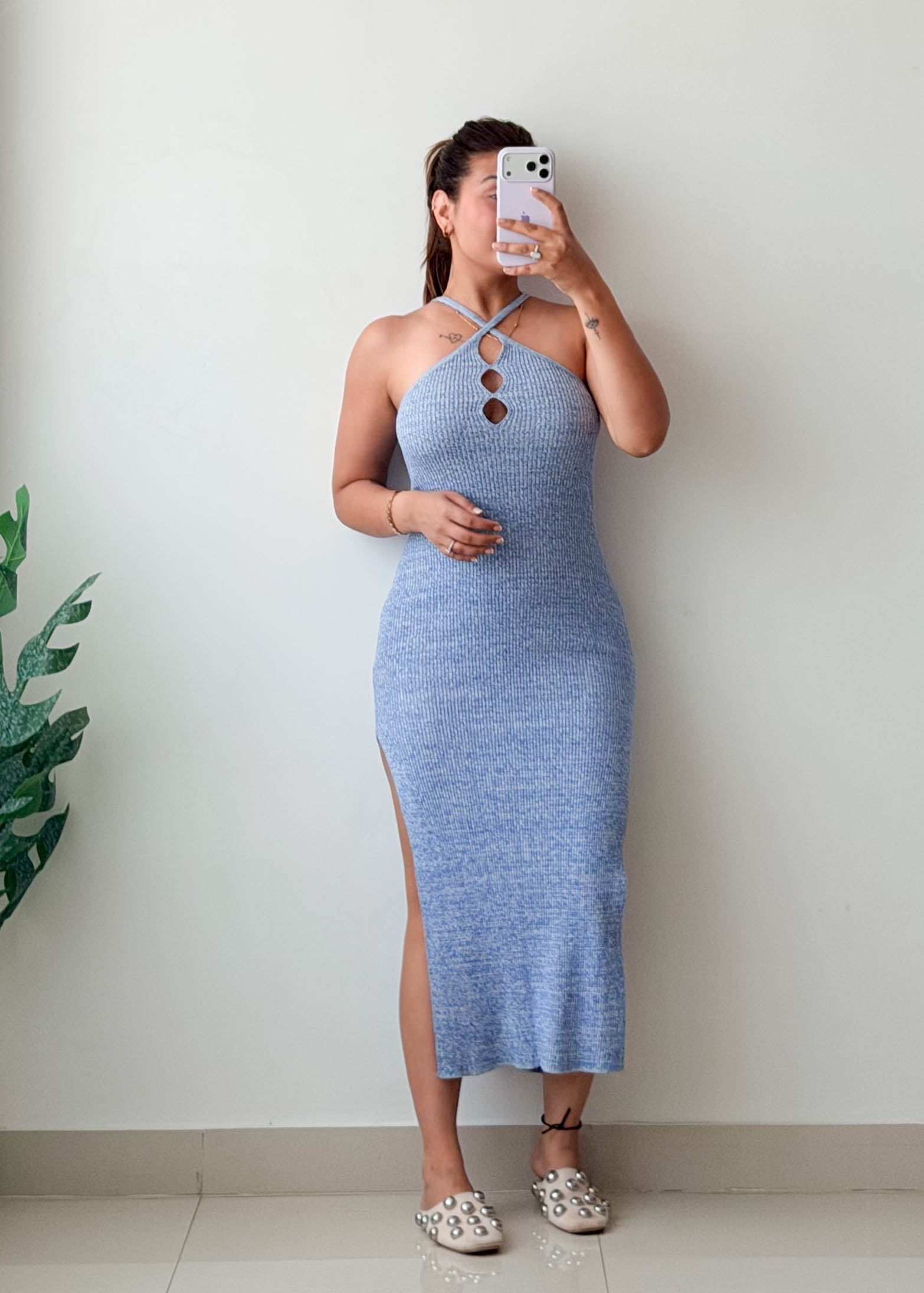 Size S-M Blue Cut-Out Maxi Dress