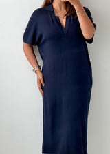Size M-L / L-XL Navy Ribbed Midi Dress without Belt