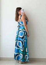 Size M-L, Blue Printed Maxi Dress