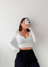 Size XS-S White Notch Neck Crop Top