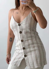 Size XS-S Beige Striped Button Camisole Top