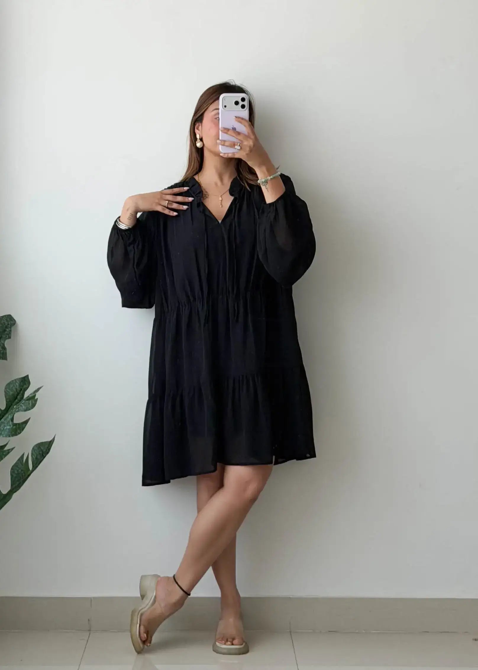 Size XL-2XL, Black Sheer Layered Dress